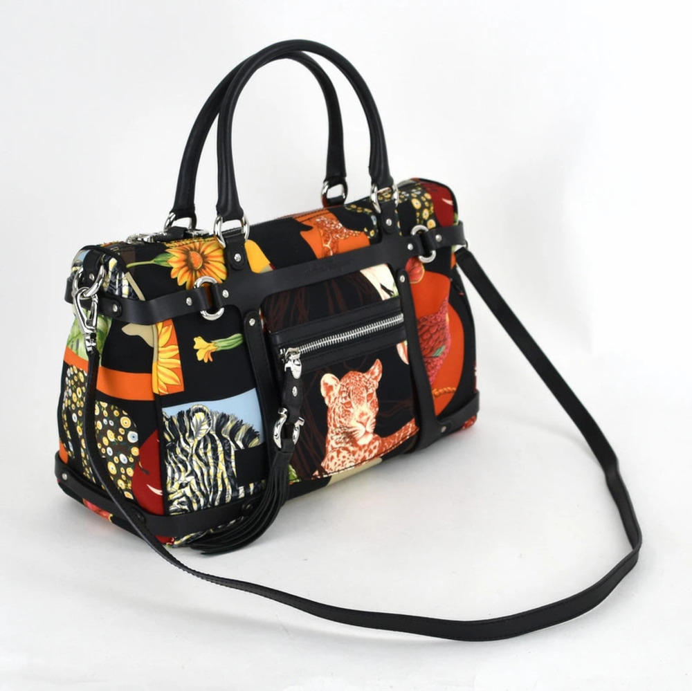 Salvatore Ferragamo 2way Floral Shoulder Multicolor Leather Bag Animal One Black